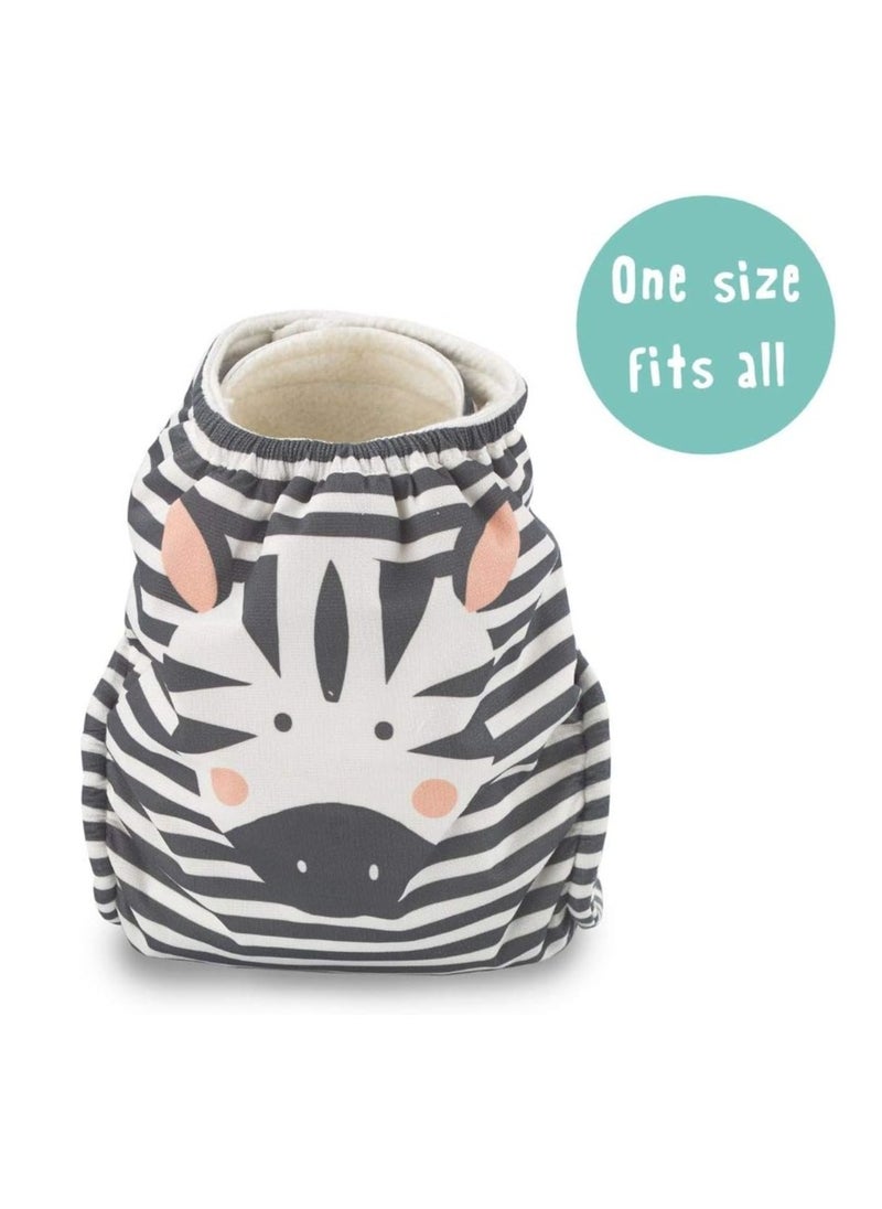Kit & Kin Reusable Cloth Nappy, Super Absorbent, Sustainable & Hypoallergenic (Zebra Design, One Size)