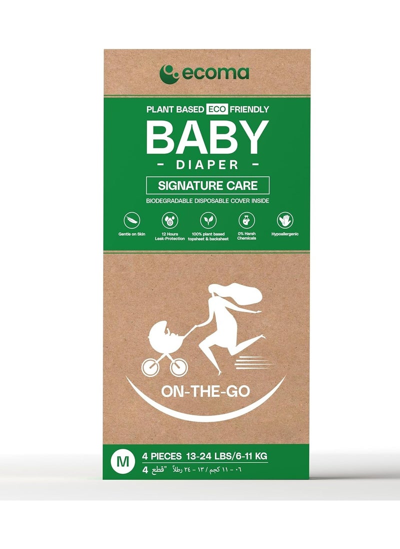 On The Go Baby Diapers, Medium – 45% Plant-Based, Eco-Friendly, Comfortable Fit, Pack of 4