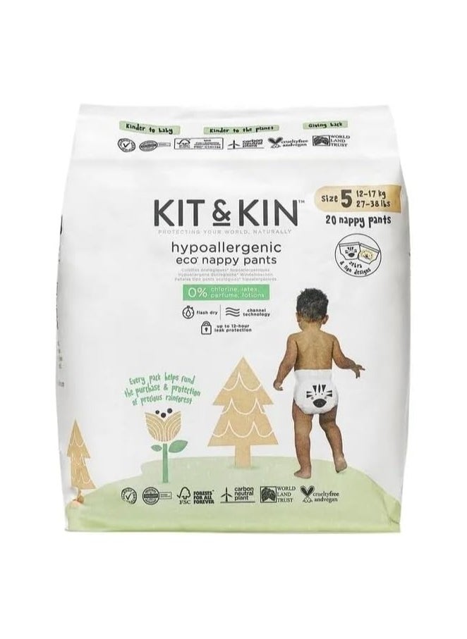 Kit & Kin Eco Friendly Baby Diaper | Diaper Pants Size 5-20 Pcs | Hypoallergenic Flash Dry Disposable Diapers
