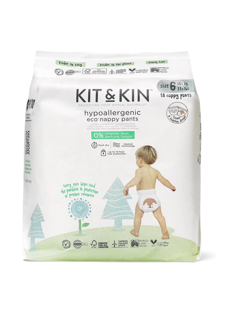Kit & Kin Eco Friendly Baby Diaper | Diaper Pants Sizes | Hypoallergenic Flash Dry Disposable Diapers (Diaper Pants Size 6) 18 Count