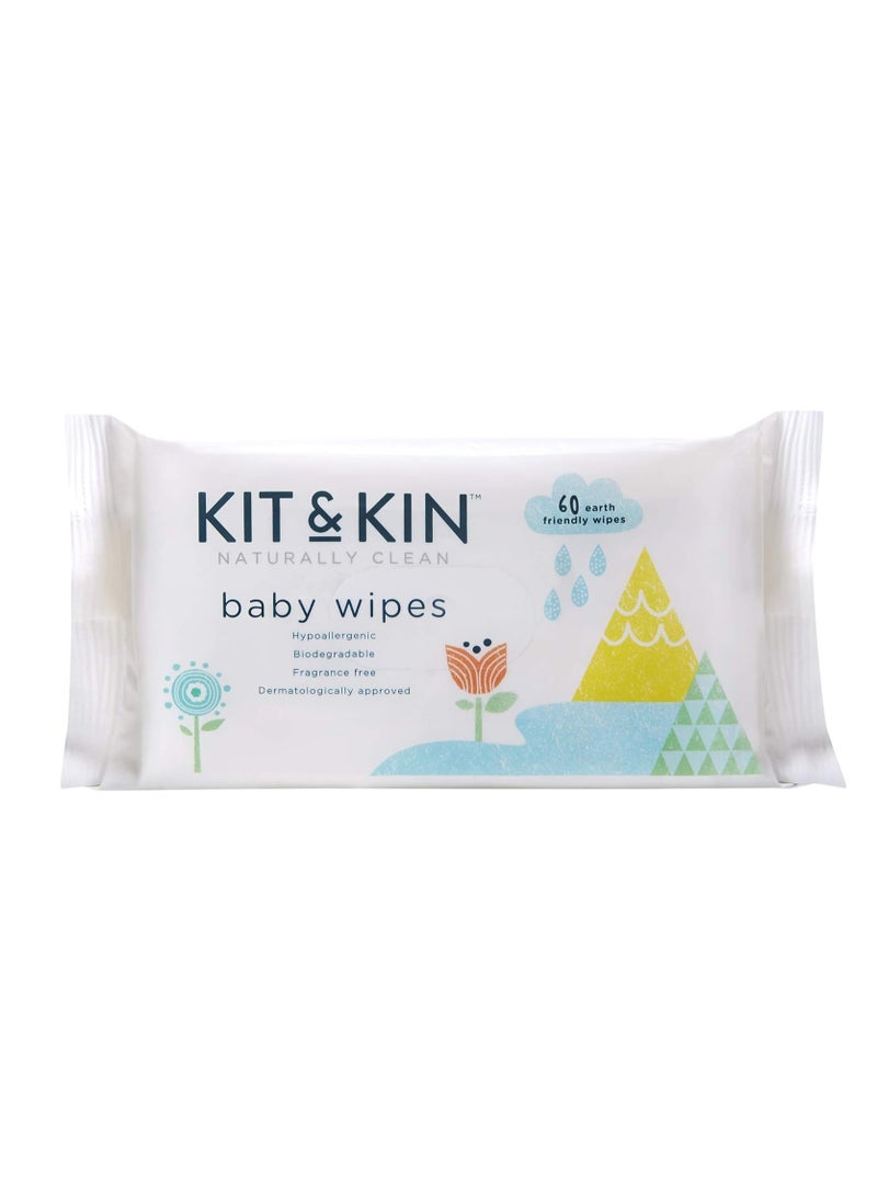 Kit & Kin Biodegradable Baby Wipes | Plastic-Free & 99% Water Wipes | 0% Chlorine, Alcohol, Parabens or Perfumes Wet Wipes | Every Pack Helps Protect Rainforests | 60 Count, Pack of 2