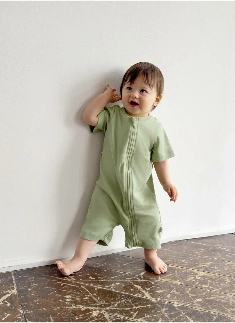 Newborn Cotton Romper Light green 56–62 – OEKO-TEX Certified Baby Outfit with Two-Way Zipper, Soft First Layer for Home and Outdoors, Easy Diaper Changes, Unisex