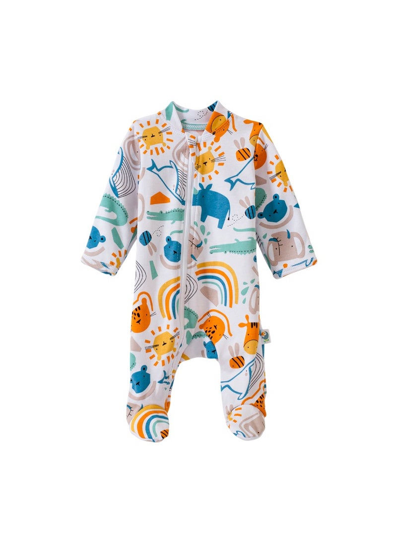 Newborn Cotton Romper – OEKO-TEX Certified Soft Baby Playsuit with Two-Way Zipper, First-Layer Outfit for Home, Walks, Easy Diaper Changes, 0–6M Unisex