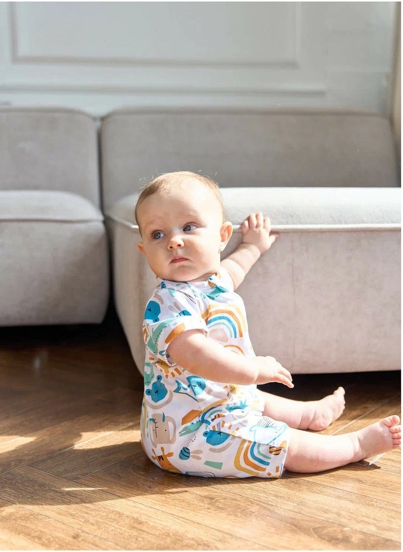 Newborn Cotton Romper – OEKO-TEX Certified Soft Baby Playsuit with Two-Way Zipper, First-Layer Outfit for Home, Walks, Easy Diaper Changes, 0–6M Unisex