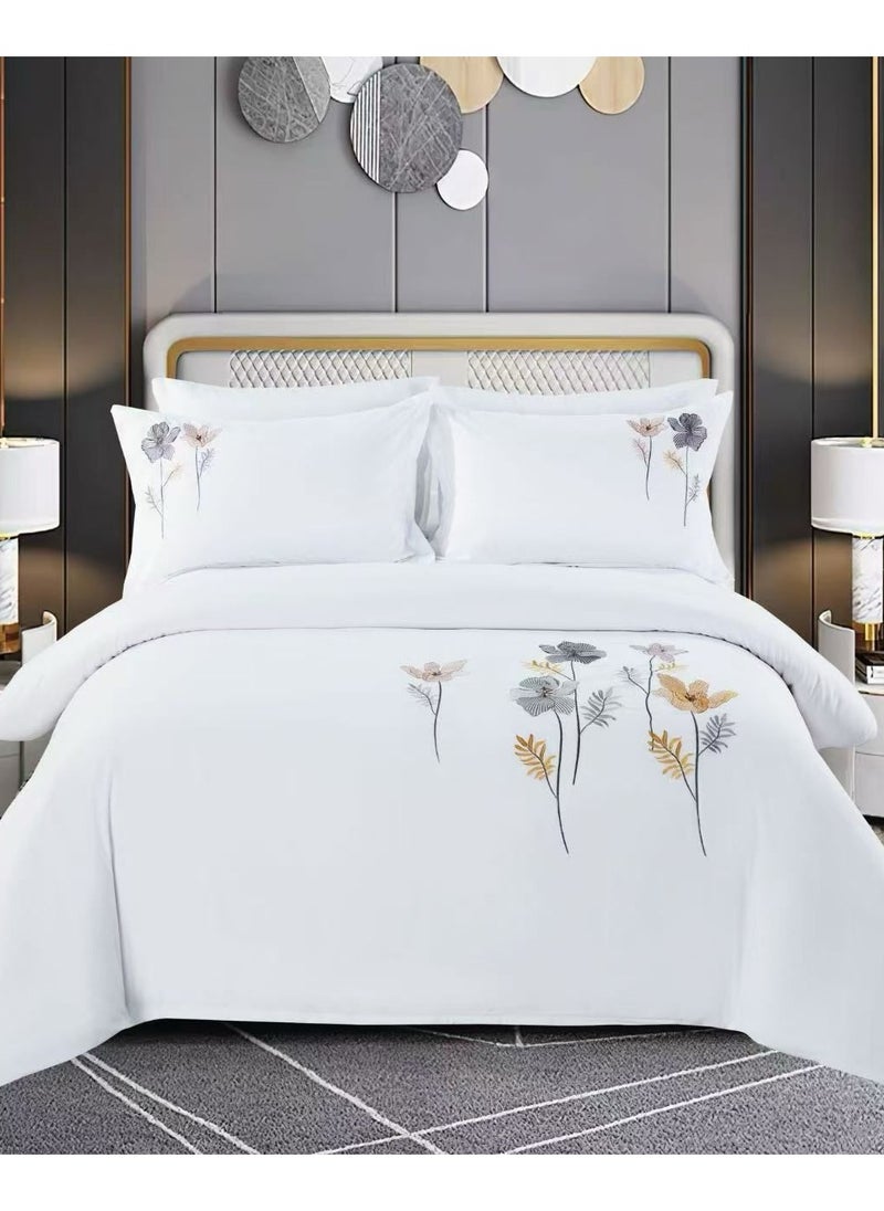 DUOMA HOME    king size duvet cover  set （220×240） with minimalist embroidery, 6-pieces cotton sheet set with1 fitted sheet and  4 pillow cases, new model
