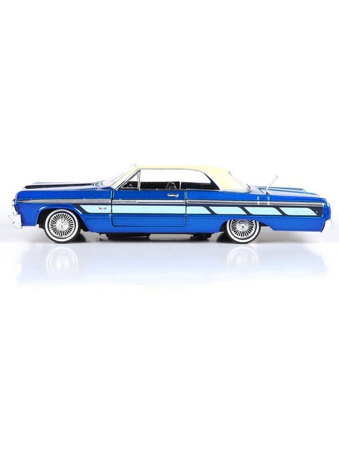 Motormax 1964 Chevrolet Impala Lowrider Hard Top Candy Blue Metallic with Cream Top Get Low Series 1/24 Diecast Model Car