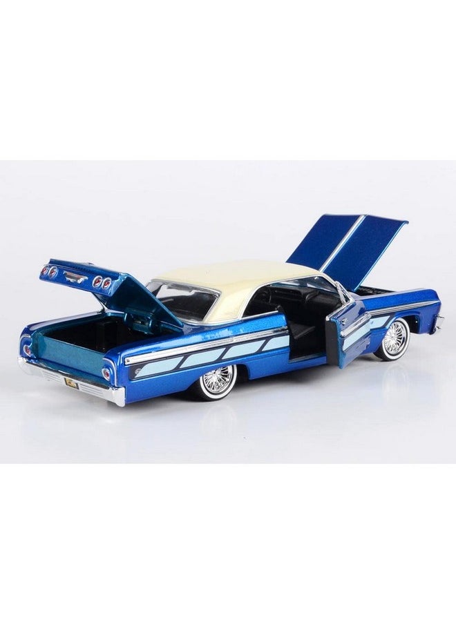 Motormax 1964 Chevrolet Impala Lowrider Hard Top Candy Blue Metallic with Cream Top Get Low Series 1/24 Diecast Model Car