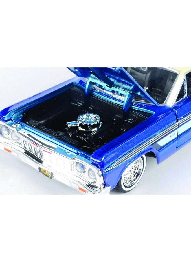 Motormax 1964 Chevrolet Impala Lowrider Hard Top Candy Blue Metallic with Cream Top Get Low Series 1/24 Diecast Model Car