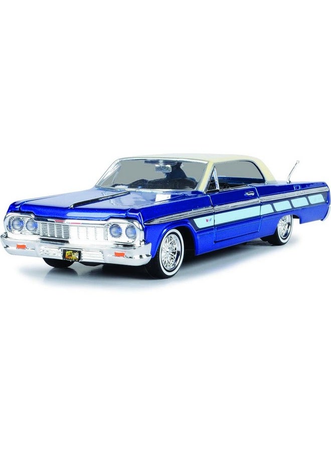 Motormax 1964 Chevrolet Impala Lowrider Hard Top Candy Blue Metallic with Cream Top Get Low Series 1/24 Diecast Model Car