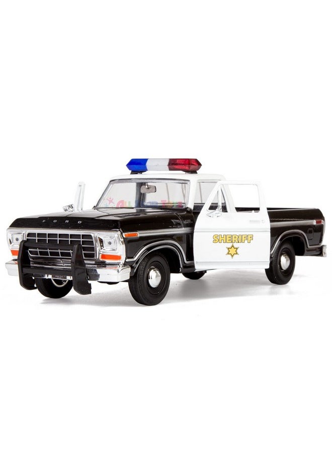 Motormax All Star Toys Exclusive 1979 Ford F-150 Sheriff Pickup Classic F150 Police Pick Up Truck 1:24 Diecast Collectible Model Car Black 76986 (Sheriff)