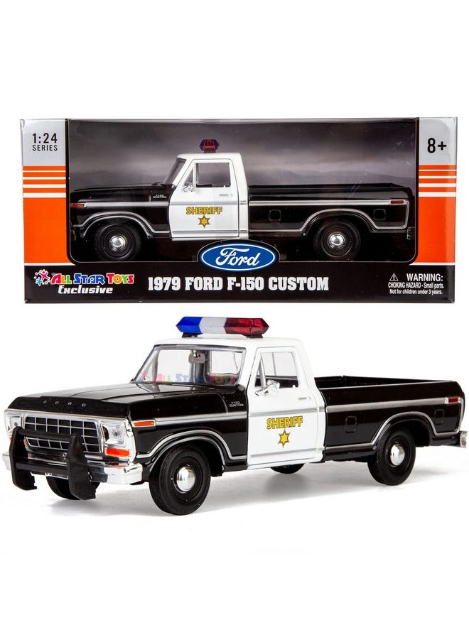 Motormax All Star Toys Exclusive 1979 Ford F-150 Sheriff Pickup Classic F150 Police Pick Up Truck 1:24 Diecast Collectible Model Car Black 76986 (Sheriff)