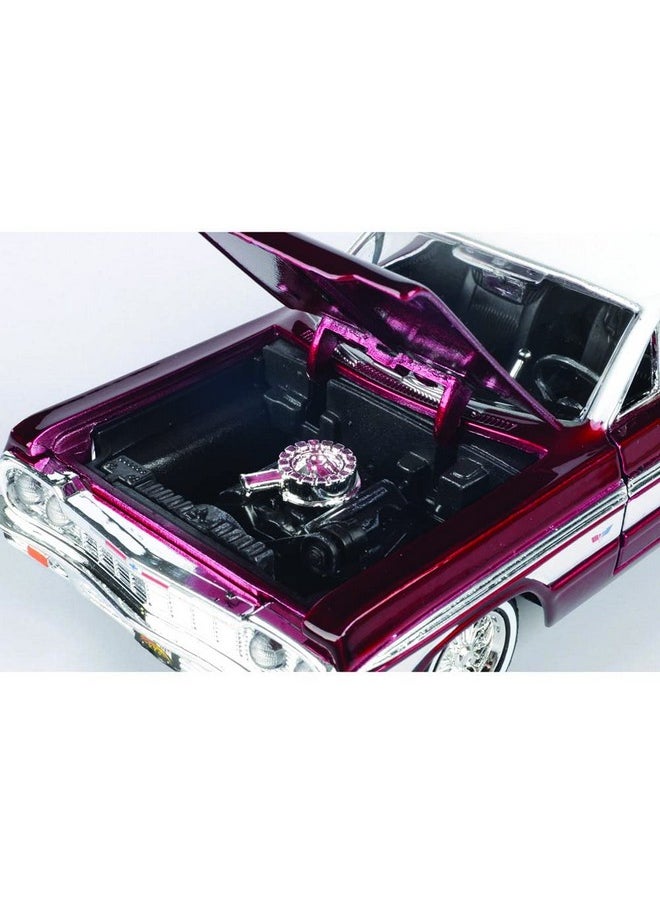 1964 Chevy Impala Lowrider Hard Top Candy Red Metallic with White Top Get Low Series 1/24 Diecast Model Car by Motormax 79021