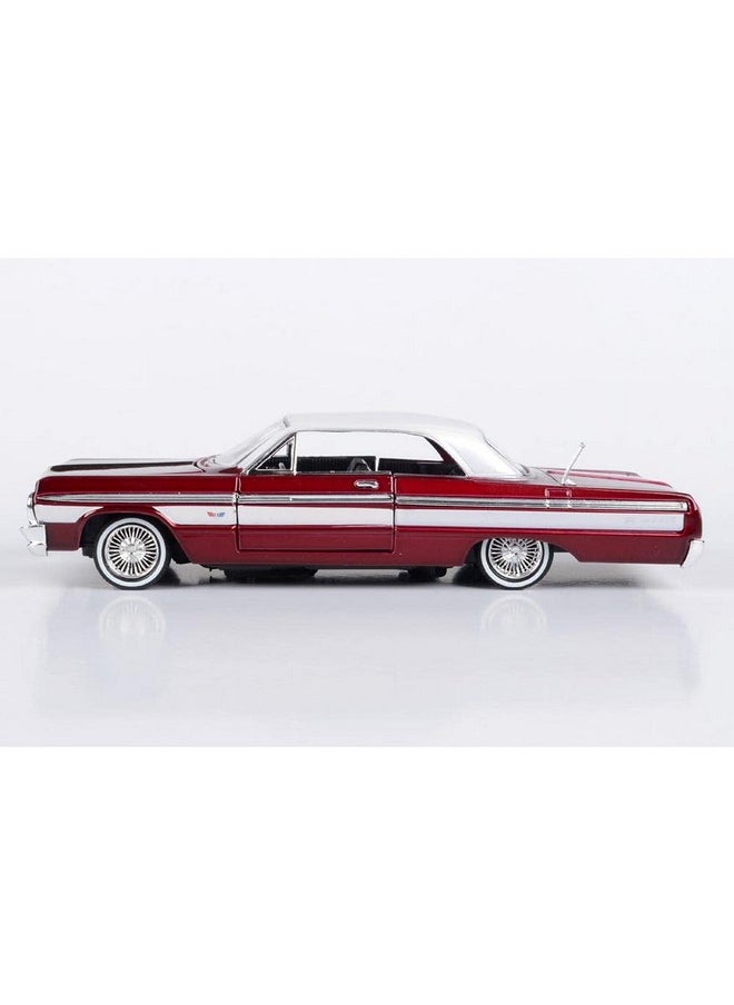 1964 Chevy Impala Lowrider Hard Top Candy Red Metallic with White Top Get Low Series 1/24 Diecast Model Car by Motormax 79021
