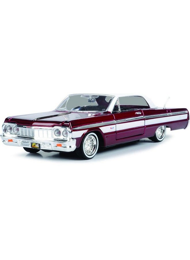 1964 Chevy Impala Lowrider Hard Top Candy Red Metallic with White Top Get Low Series 1/24 Diecast Model Car by Motormax 79021