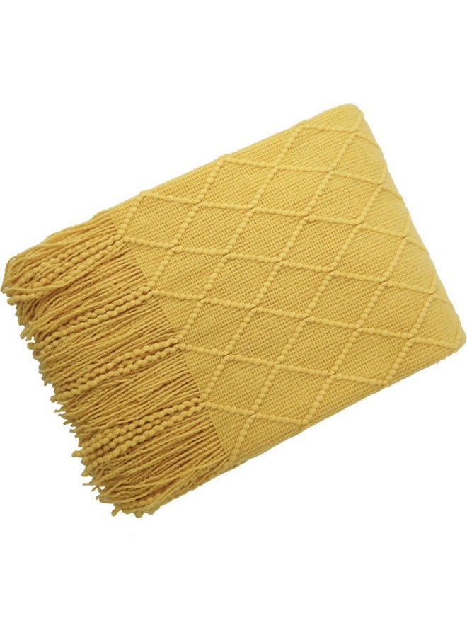 Tassel Design Soft Blanket Keep Warm Cotton Yellow 127 x 172cm