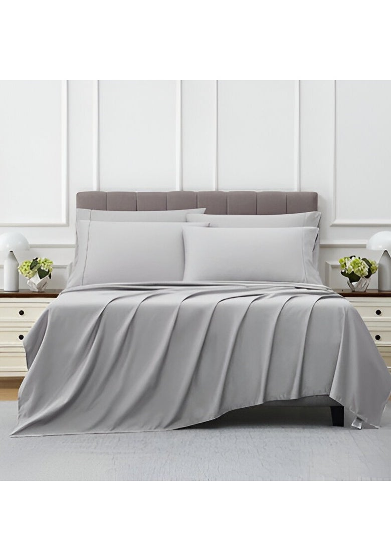 Kirkland Signature 680 Thread Count 6 Piece Sheet Set - 1 Flat Sheet, 1 Fitted Sheet, 4 Pillowcases (Light Grey)