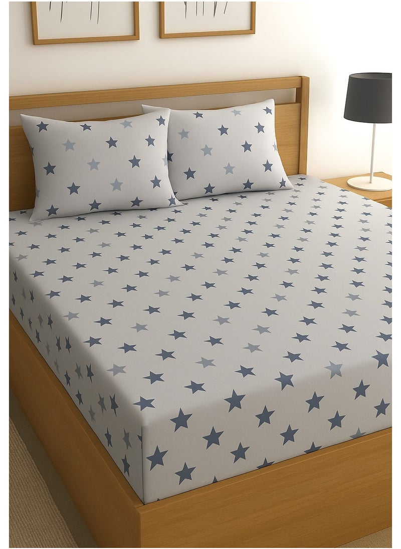King Size Flat Cotton Bedsheet 250x240cm with 2 Pillowcases  144 TC Star Print
