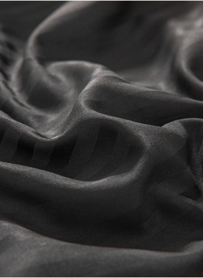 Queen Size 3 Piece Set, Bedsheet with 2 Pillow Cases, Black Color, Satin Striped Design.