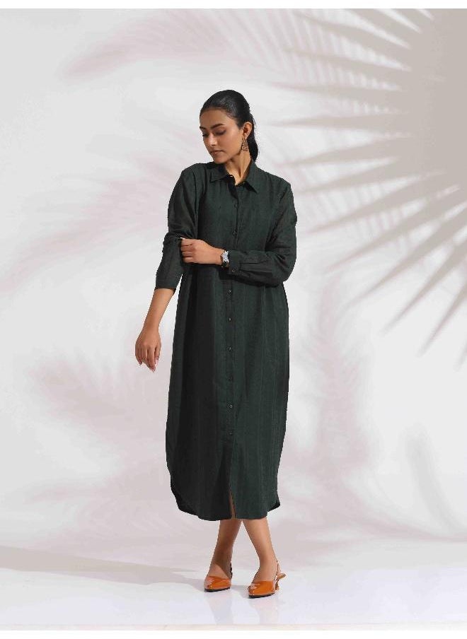 Green Cotton Shirt Dress