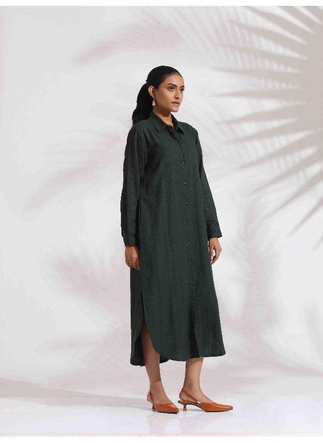 Green Cotton Shirt Dress