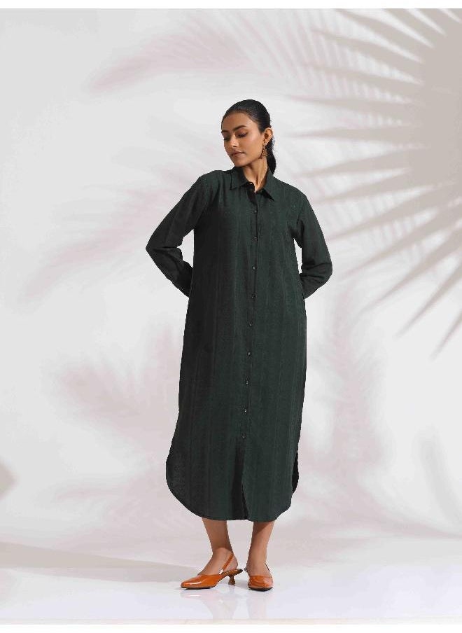Green Cotton Shirt Dress