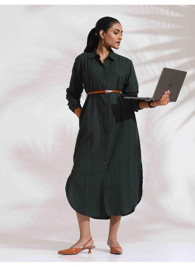 Green Cotton Shirt Dress