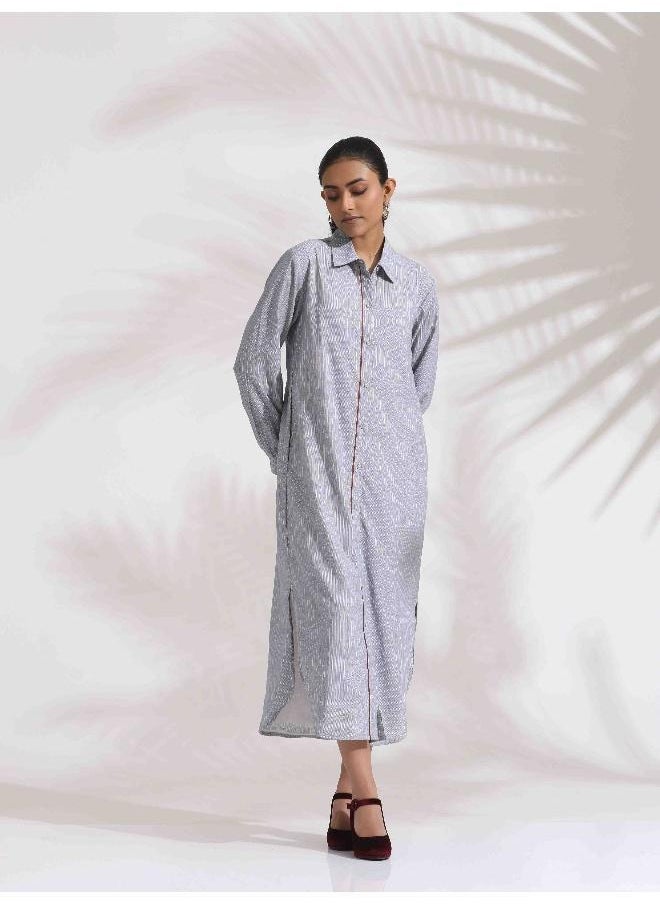 Grey Stripe Cotton Shirt Dress