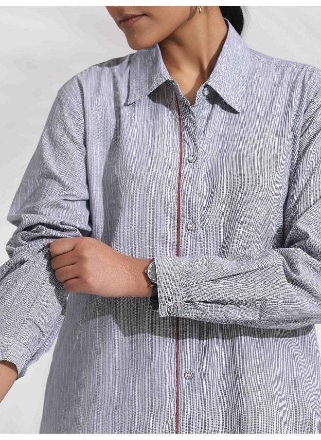 Grey Stripe Cotton Shirt Dress