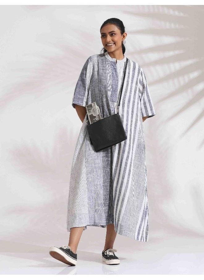 Off-White Cotton Multi Stripe Flared Dress
