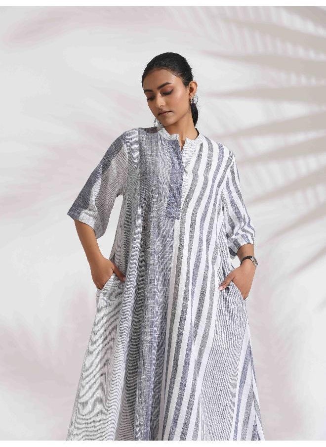 Off-White Cotton Multi Stripe Flared Dress