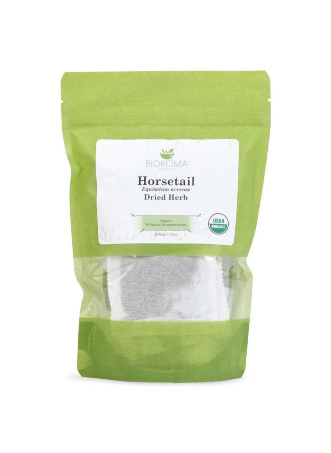 Pure and Organic Horsetail Dried Leaves 30 Tea Bags 1.5oz in Resealable Moisture Proof Pouch, USDA Certified Organic - Herbal Tea, No Additives, No Preservatives, No GMO, Kosher