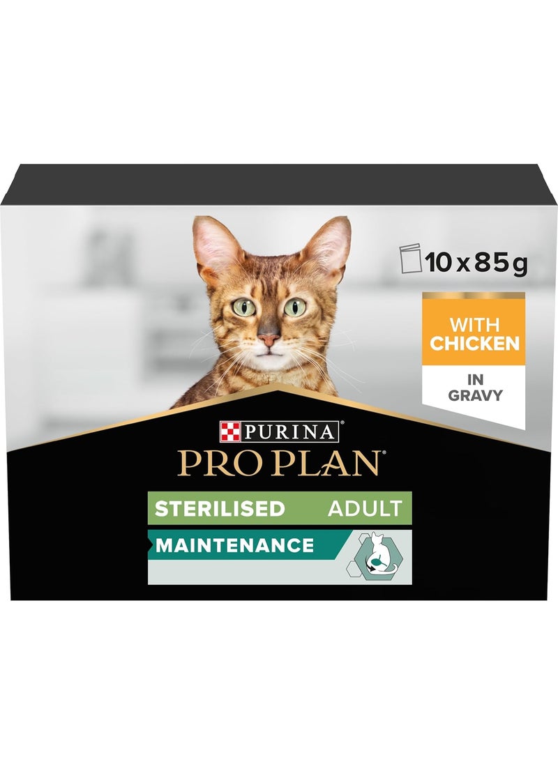 Purina Pro Plan Sterilised Adult Wet Cat Food, Chicken in Gravy 10 x 85g