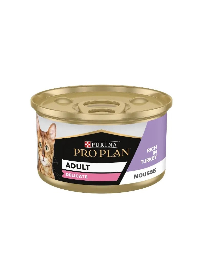 PRO PLAN ADULT DELICATE DIGESTION WET CAT FOOD MOUSSE IN TURKEY 24X85G
