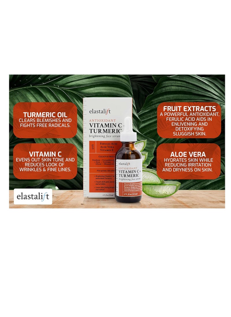 Elastalift Concentrated Vitamin C + Turmeric Oil Anti Aging Facial Serum Skin Care Booster - Promote Clear & Brighten Skin Tone - Hydrate Dry Skin, Fight Redness, Restore Skin Strength - 1.75 Fl Oz