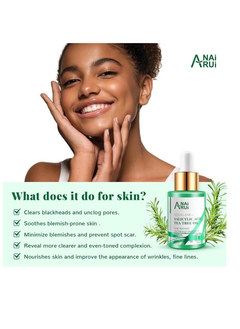 ANAI RUI Acne Face Oil,Tea Tree Oil with Salicylic Acid,Acne Prone Skin Oil,Soothe Acne,Redness Relief, Tea Tree Oil for Face,Back, Clarifying & Purifying 1Fl.OZ