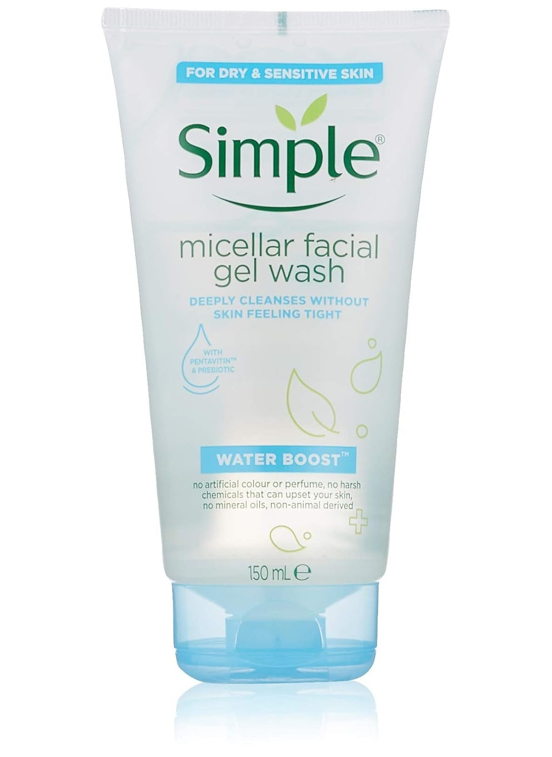 Simple Facial Gel Wash Cleanser, Water Boost Micellar For Dry Or Sensitive Skin, 5 Ounce (Pack Of 6)