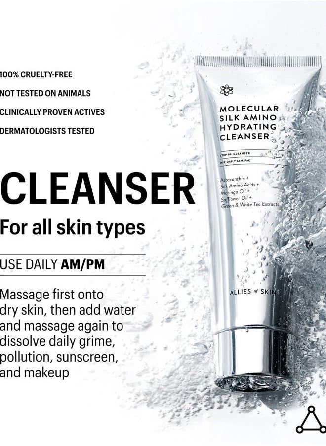 Molecular Silk Amino Hydrating Cleanser: Hyaluronic Acid, Ceramides, Safflower & Moringa Oils. Nourishes, Conditions & Repairs 100 ml/2.4 oz