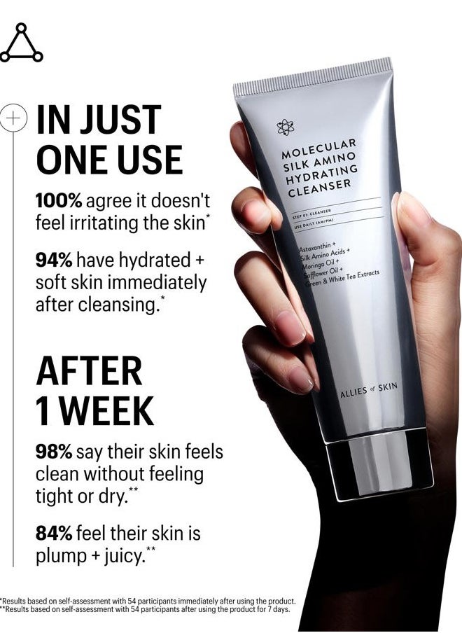Molecular Silk Amino Hydrating Cleanser: Hyaluronic Acid, Ceramides, Safflower & Moringa Oils. Nourishes, Conditions & Repairs 100 ml/2.4 oz