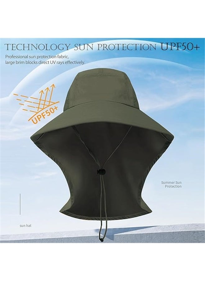 Travel Camping Adjustable Wide Brim Sun Hat，Sun Hat with Neck Flap,Protective Wide Brim Breathable Fishing Hiking Hats