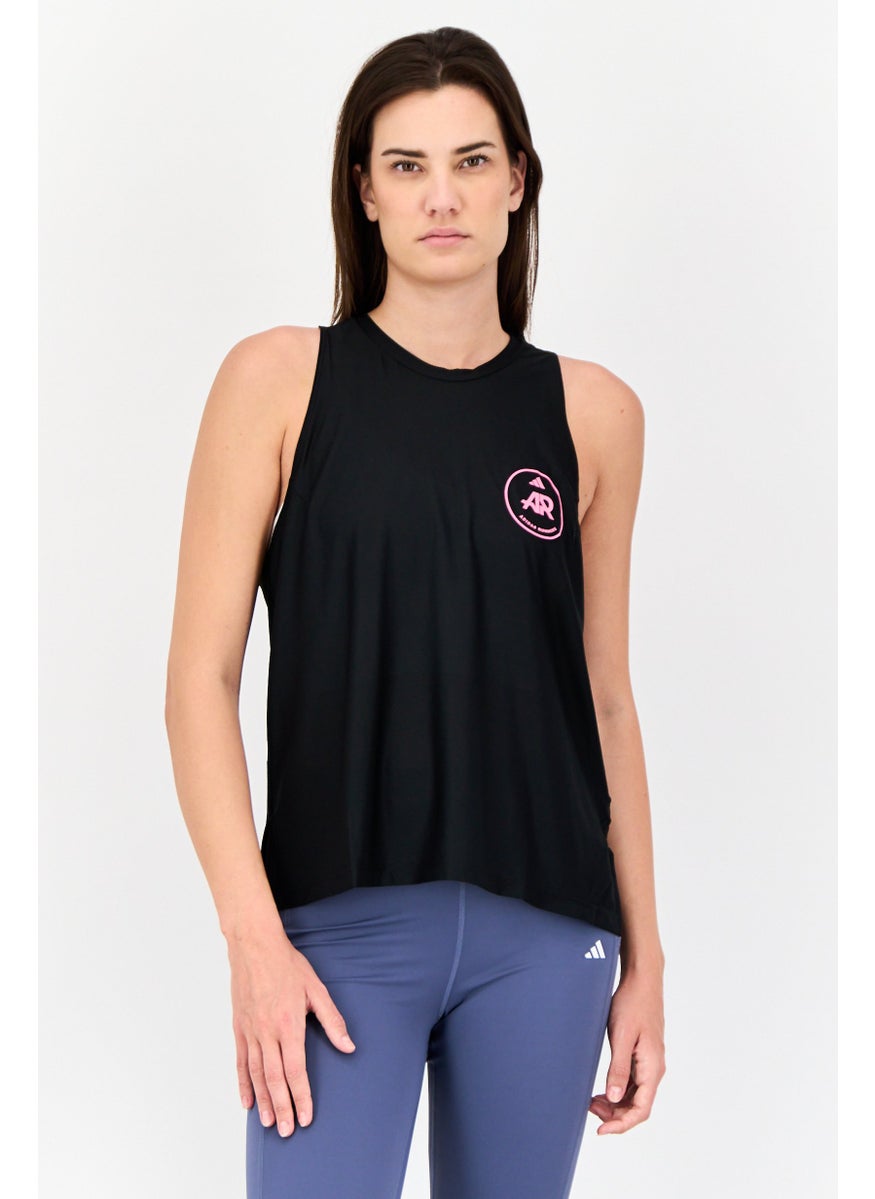Women Sportswear Fit Sleeveless Running Vest, Black