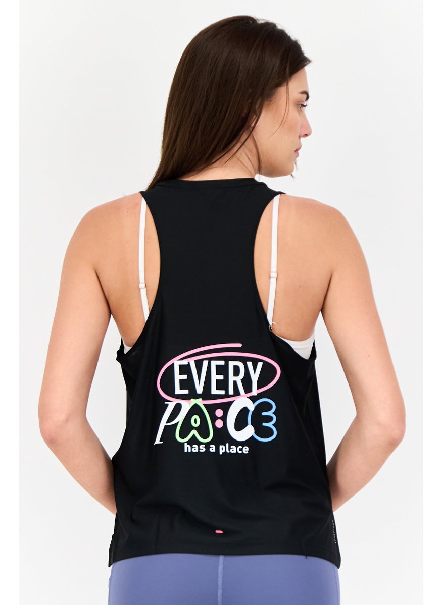 Women Sportswear Fit Sleeveless Running Vest, Black