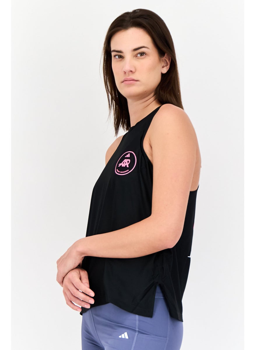 Women Sportswear Fit Sleeveless Running Vest, Black