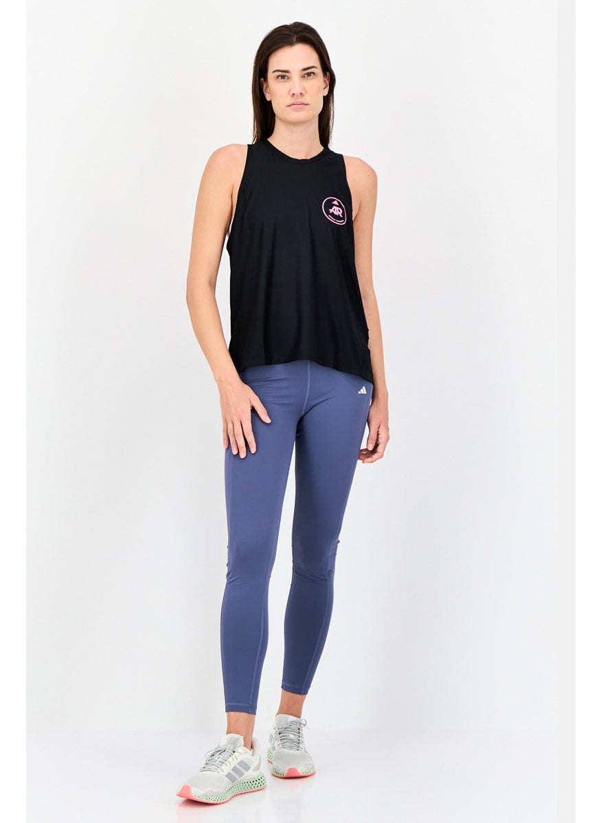 Women Sportswear Fit Sleeveless Running Vest, Black