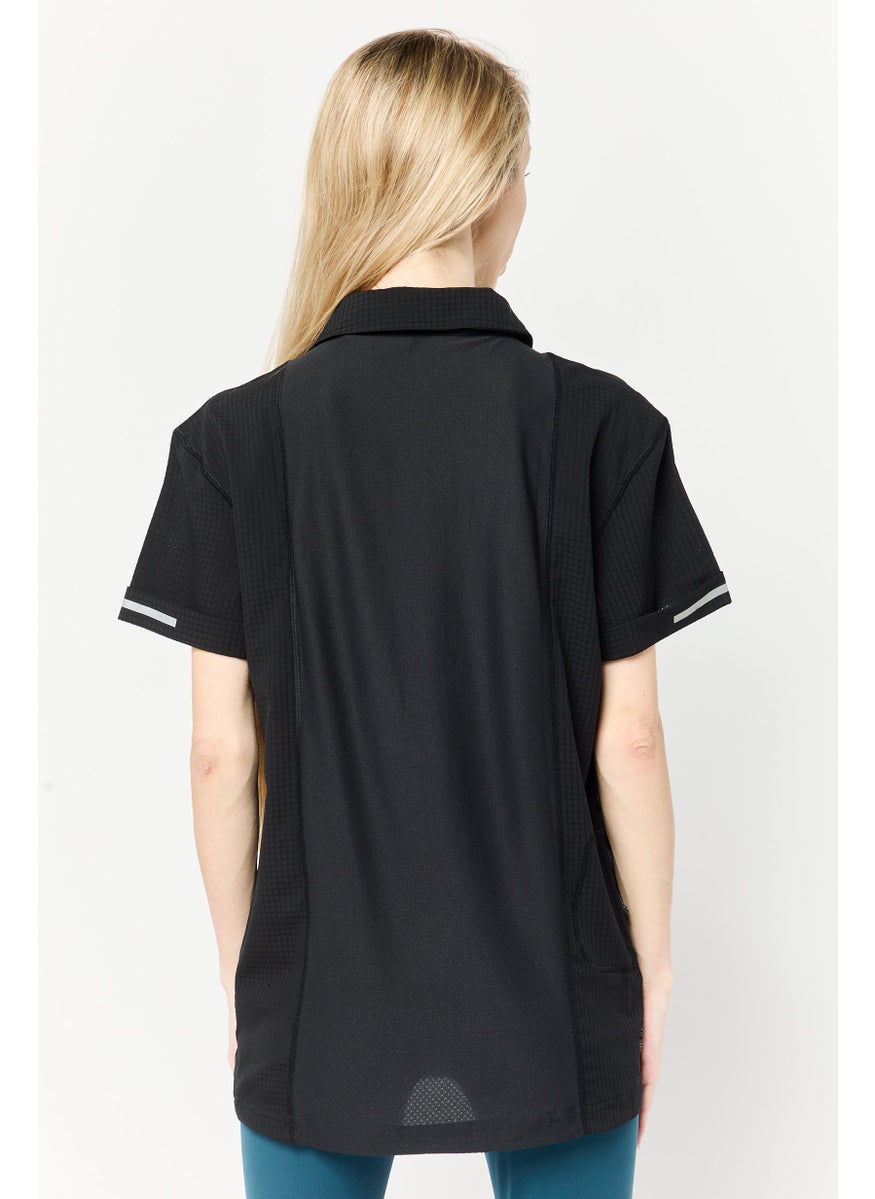 Women Sportswear Fit Short Sleeves Outdoor Polo Shirt, Black