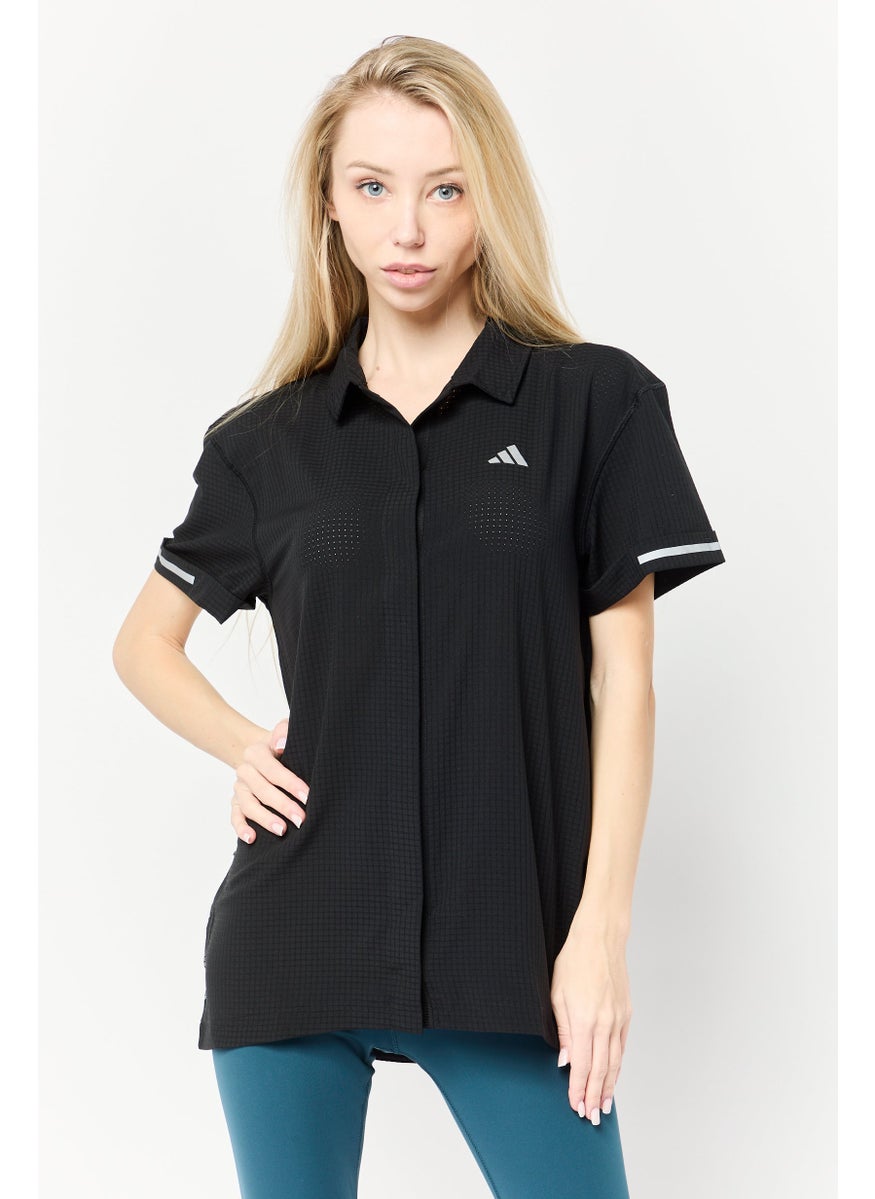 Women Sportswear Fit Short Sleeves Outdoor Polo Shirt, Black