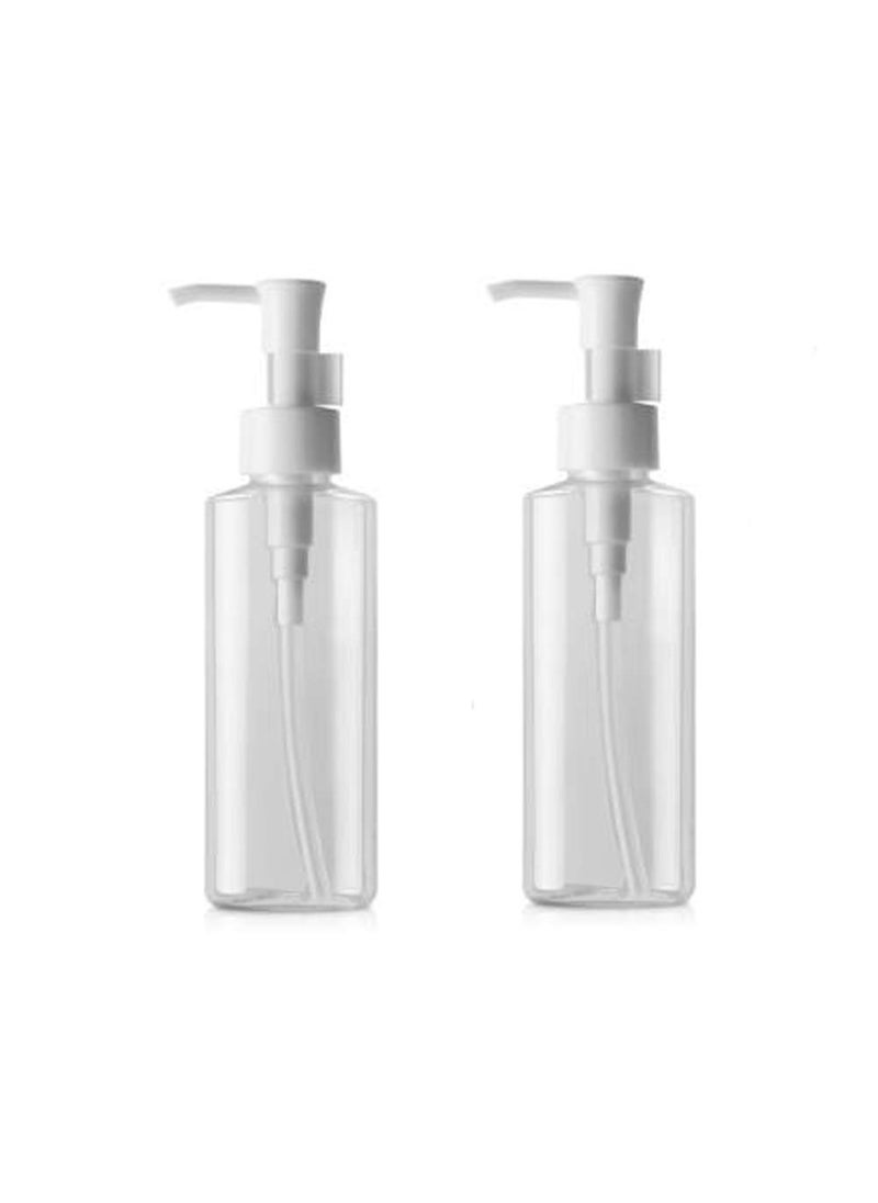2Pcs Portable Empty Refillable Clear Plastic Lotion Pumps Dispenser Bottle Container Holder For Cosmetic Makeup Cream Lotion Facial Cleanser Shampoo Cleanser Shower Gel(120ml/4oz)