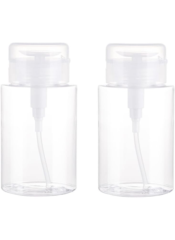 2PCS 100ML/3.4oz Push Down Empty Lockable Pump Dispenser Bottle for Nail Polish Makeup Remover Clear Empty Plastic Dispenser Bottle