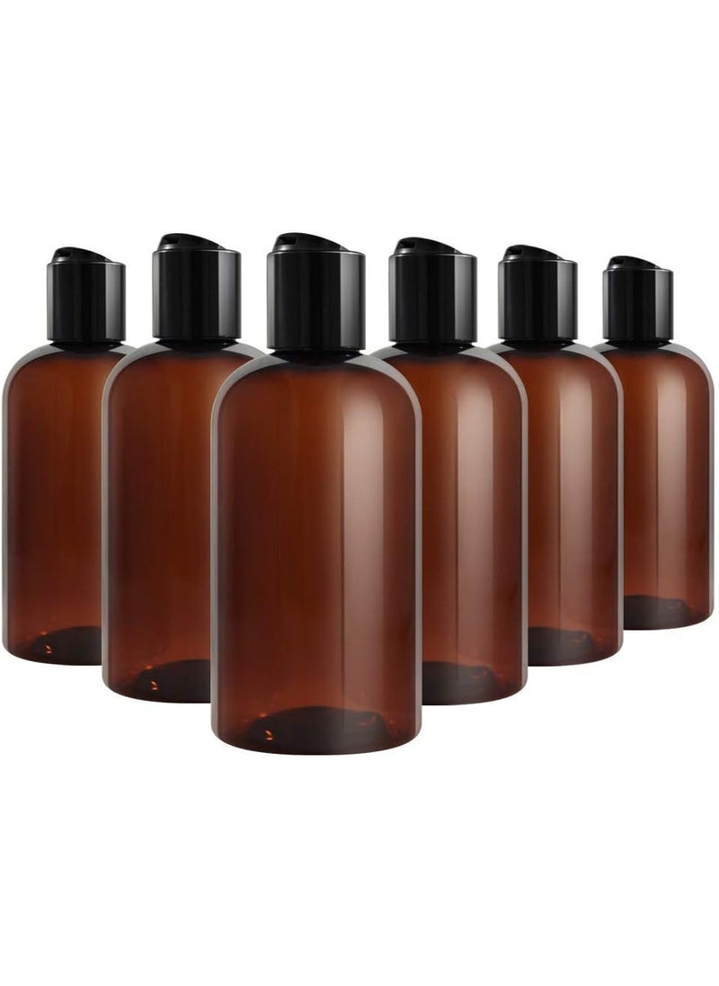 Amber Boston Plastic Bottles-6 pack-Squeezable-BPA Free-Shampoo, Lotion, Liquid Soap (8oz)
