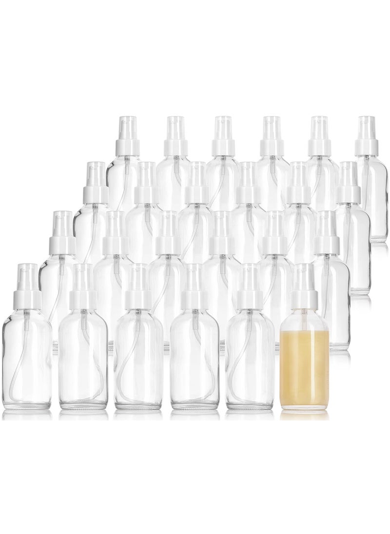 JUVITUS 4 oz / 120 ml Clear Glass Boston Round Bottle with White Treatment Pump BPA Free Refillable Empty Storage Containers (24 Pack)