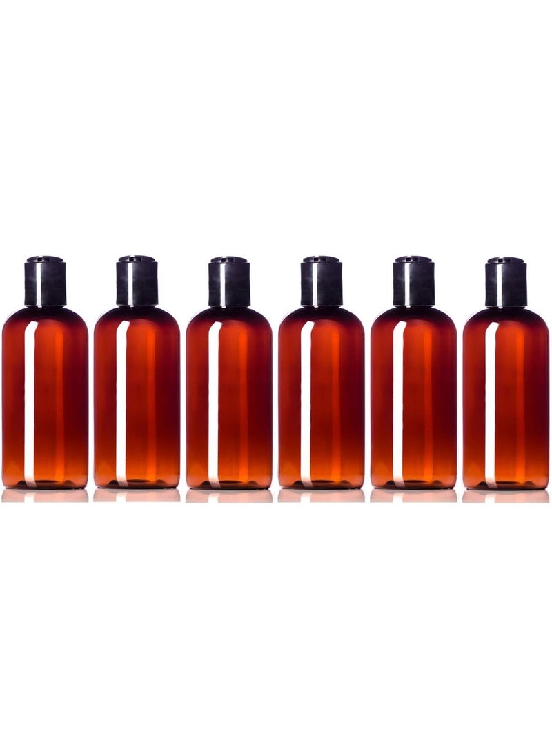 4 oz Amber Plastic Bottles - 6 pack - Squeezable - BPA Free- Shampoo, Lotion, Liquid Soap (4oz)